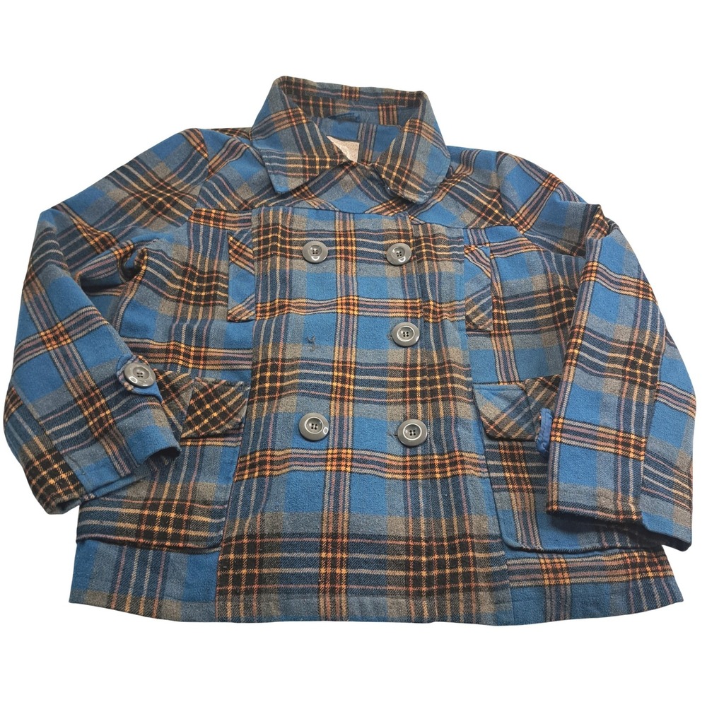 Dollhouse Plaid Wool Blend Double Breasted Pea Coat Womens 2X Jacket Blue